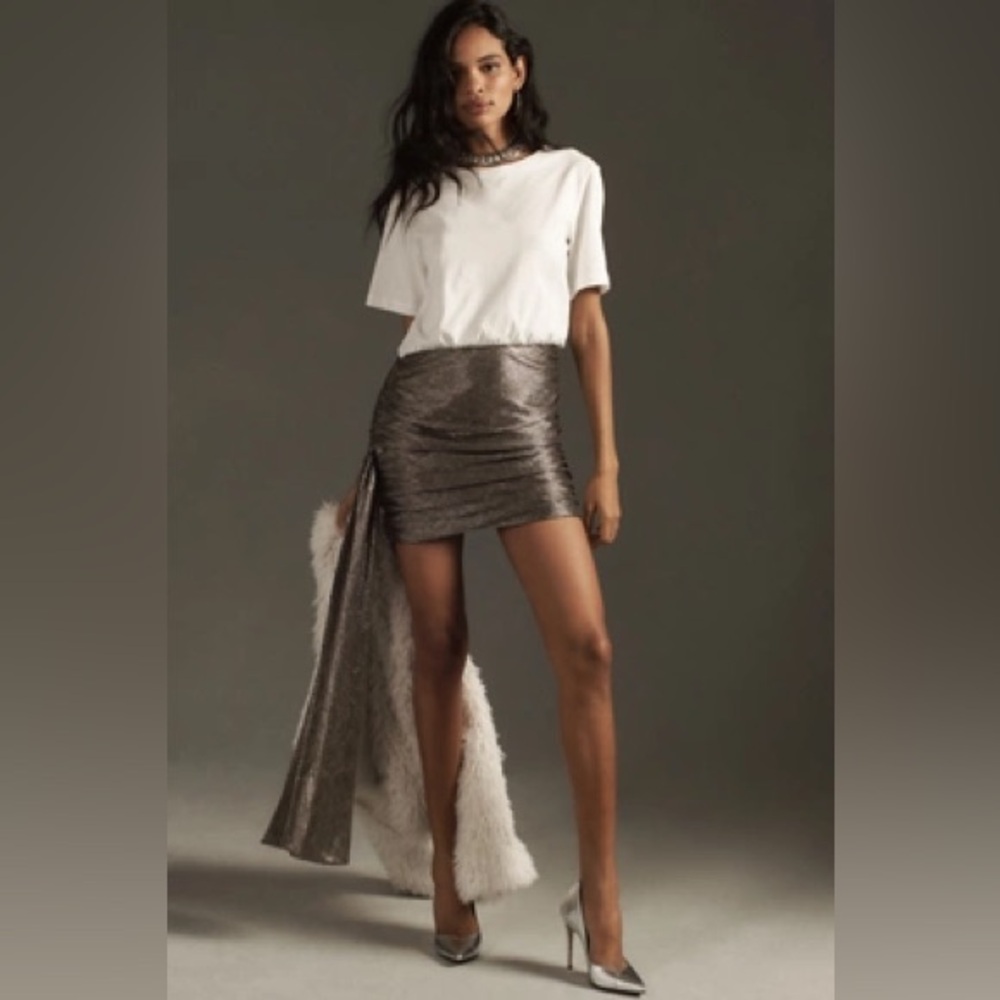 Porridge Crew-Neck Metallic Twofer Mini Dress